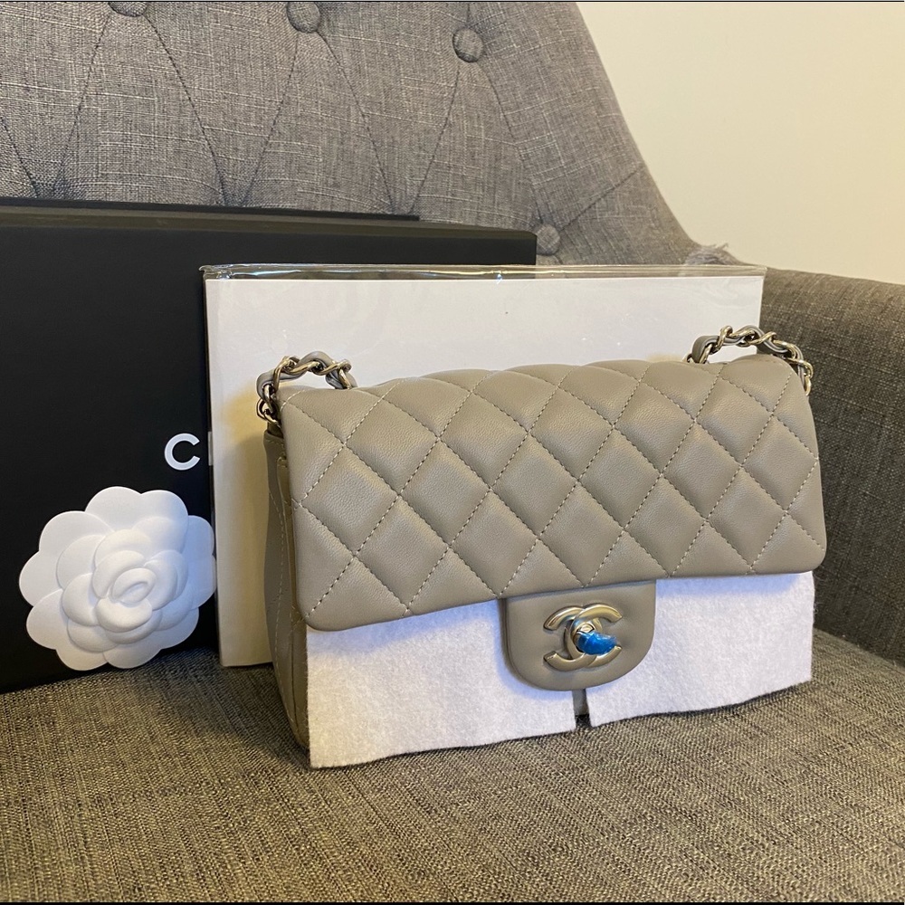 Brand new Chanel lambskin mini rectangular grey